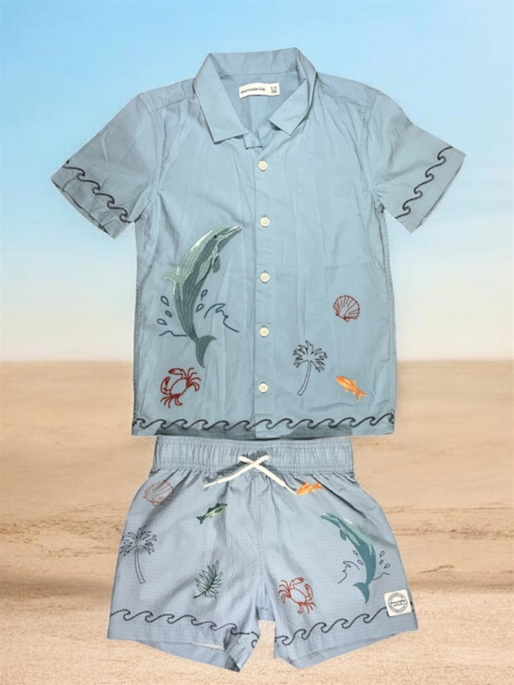 abercrombie kids Boy's Embroidered Sea Life Camp Shirt and Shorts Set